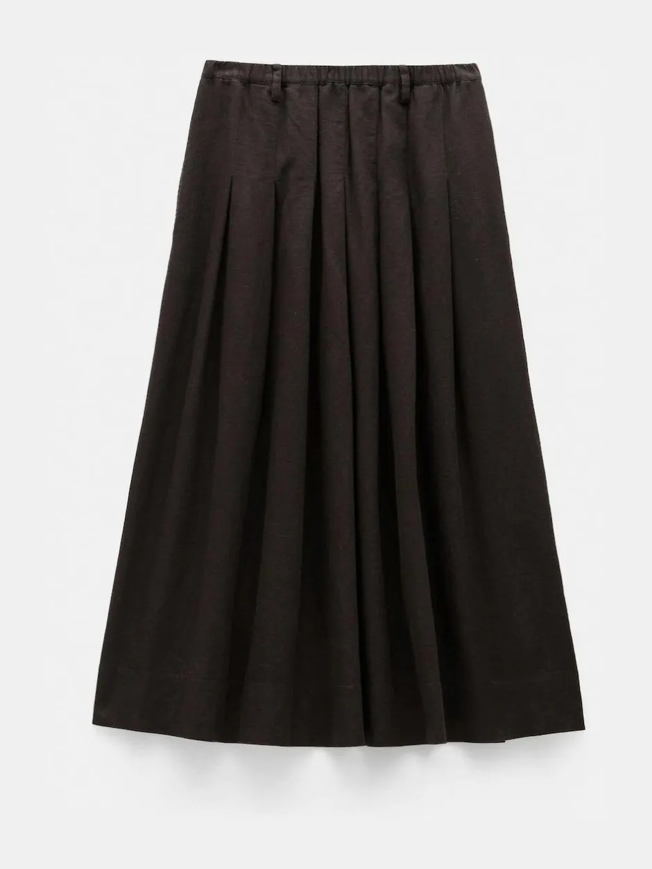 Hush Ivy Pleated Linen Blend Midi Skirt Dark Brown Hot
