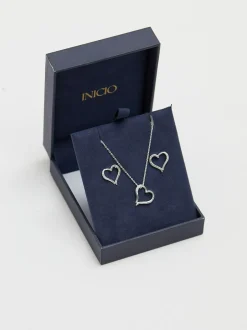 Inicio Silver Tone Heart Pendant Set Outlet
