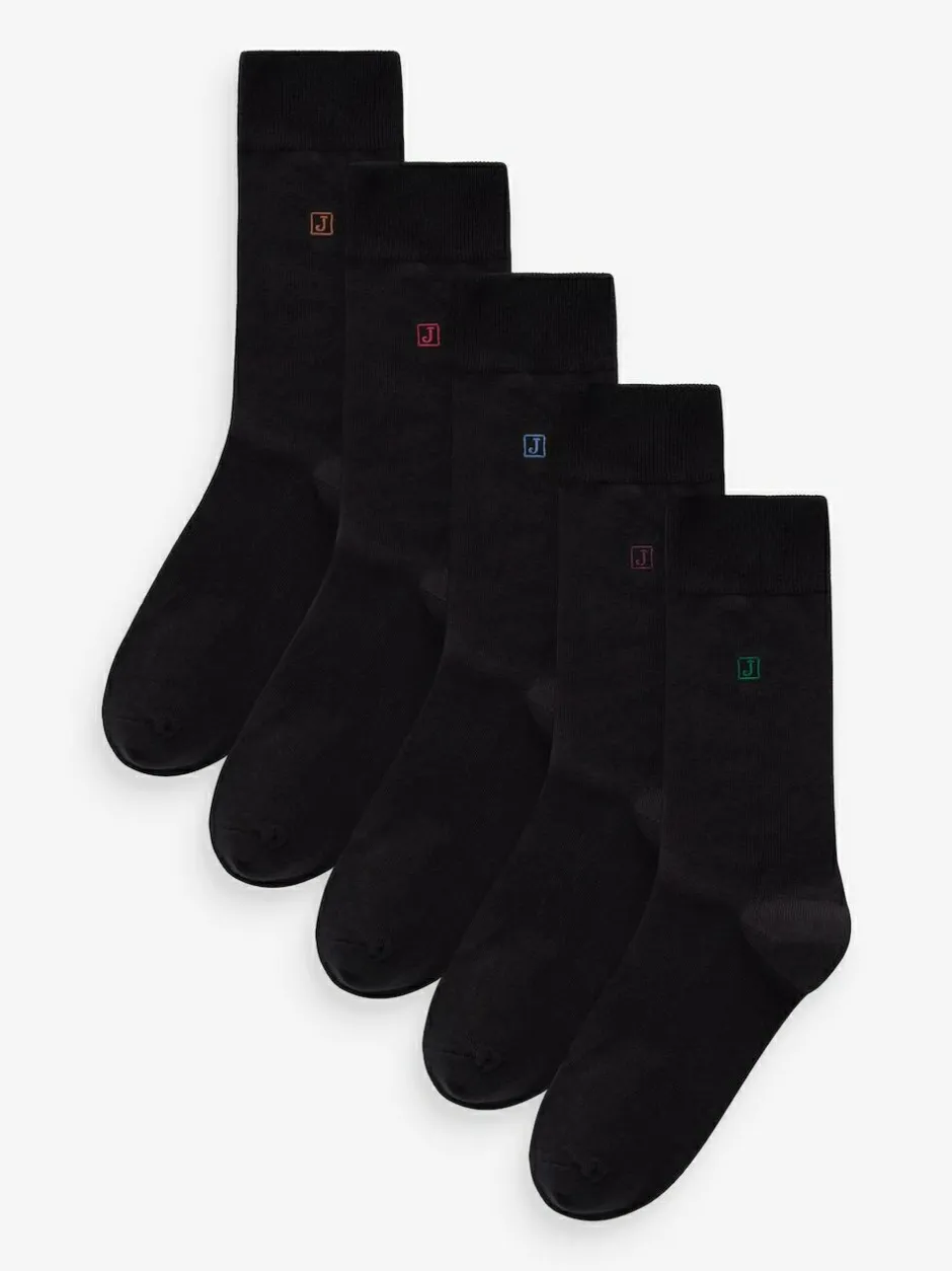 Next Inital Black Embroidered Lasting Fresh Socks 5 Pack Best