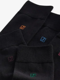 Next Inital Black Embroidered Lasting Fresh Socks 5 Pack Best