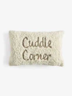 Next Ivory 50 x 30cm Cuddle Corner Slogan Faux Fur Cushion