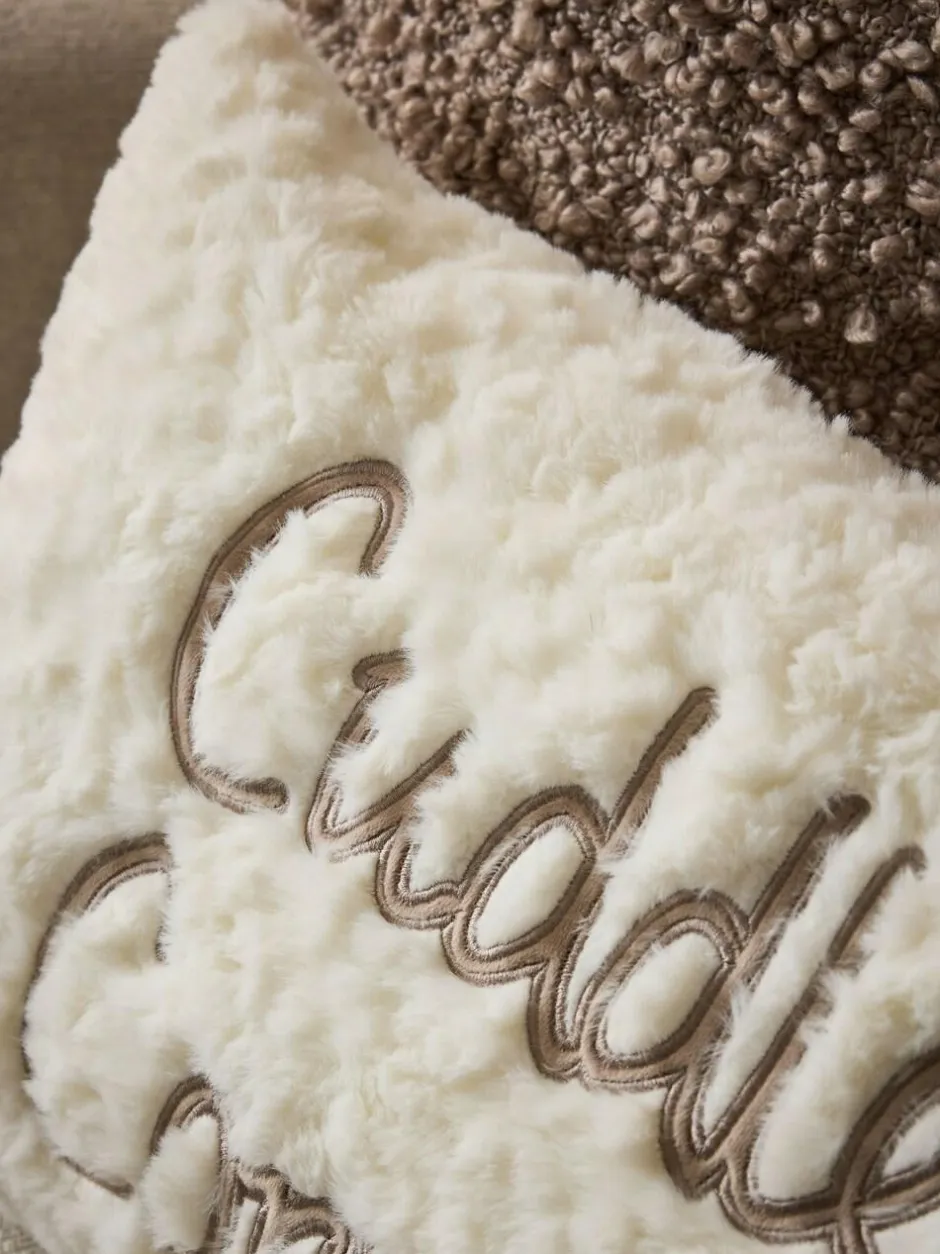 Next Ivory 50 x 30cm Cuddle Corner Slogan Faux Fur Cushion