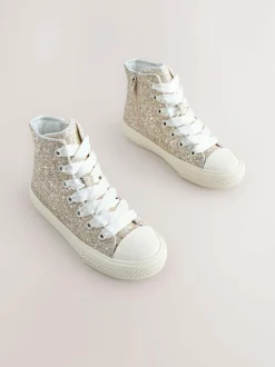 Next Ivory Glitter Lace-Up High Top Trainers