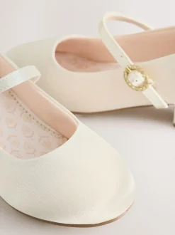 Next Standard Fit (F) Stain Resistant Satin Mary Jane Flower Girl Heeled Shoes Ivory
