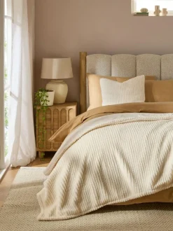 Next Stripe Texture Fleece Throw Ivory Online