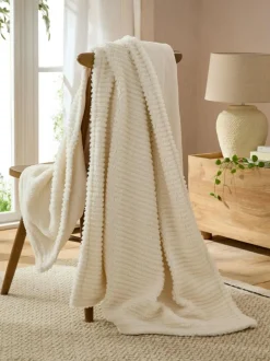 Next Stripe Texture Fleece Throw Ivory Online