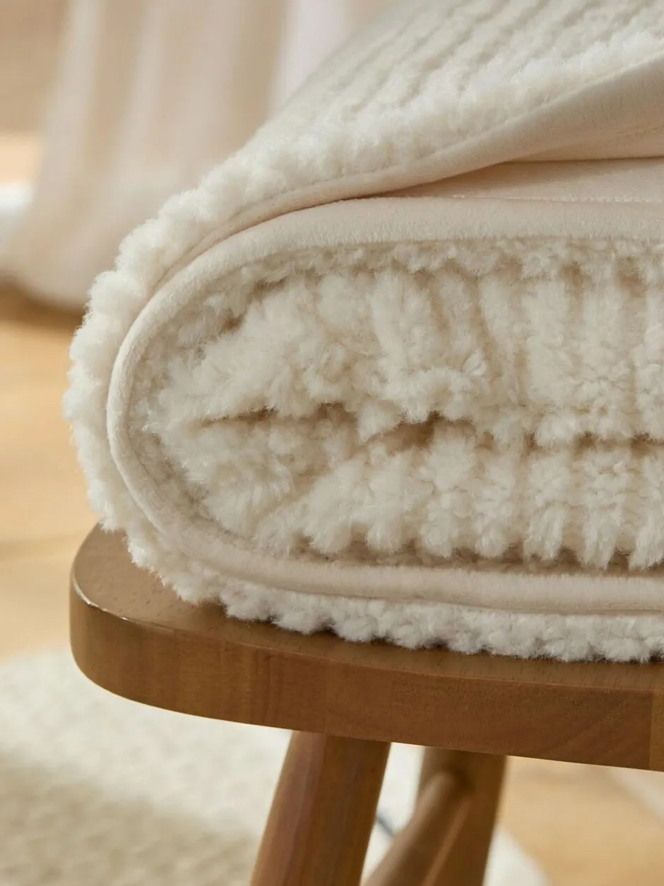 Next Stripe Texture Fleece Throw Ivory Online