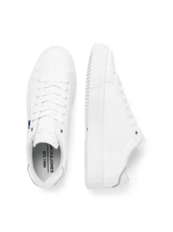 JACK & JONES White Leather Smart Trainers Clearance
