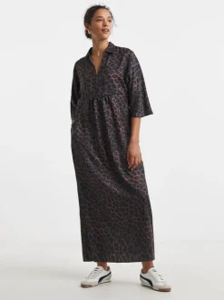 JD Williams Animal Collarless Placket 3/4 Sleeve Smock Dress Outlet