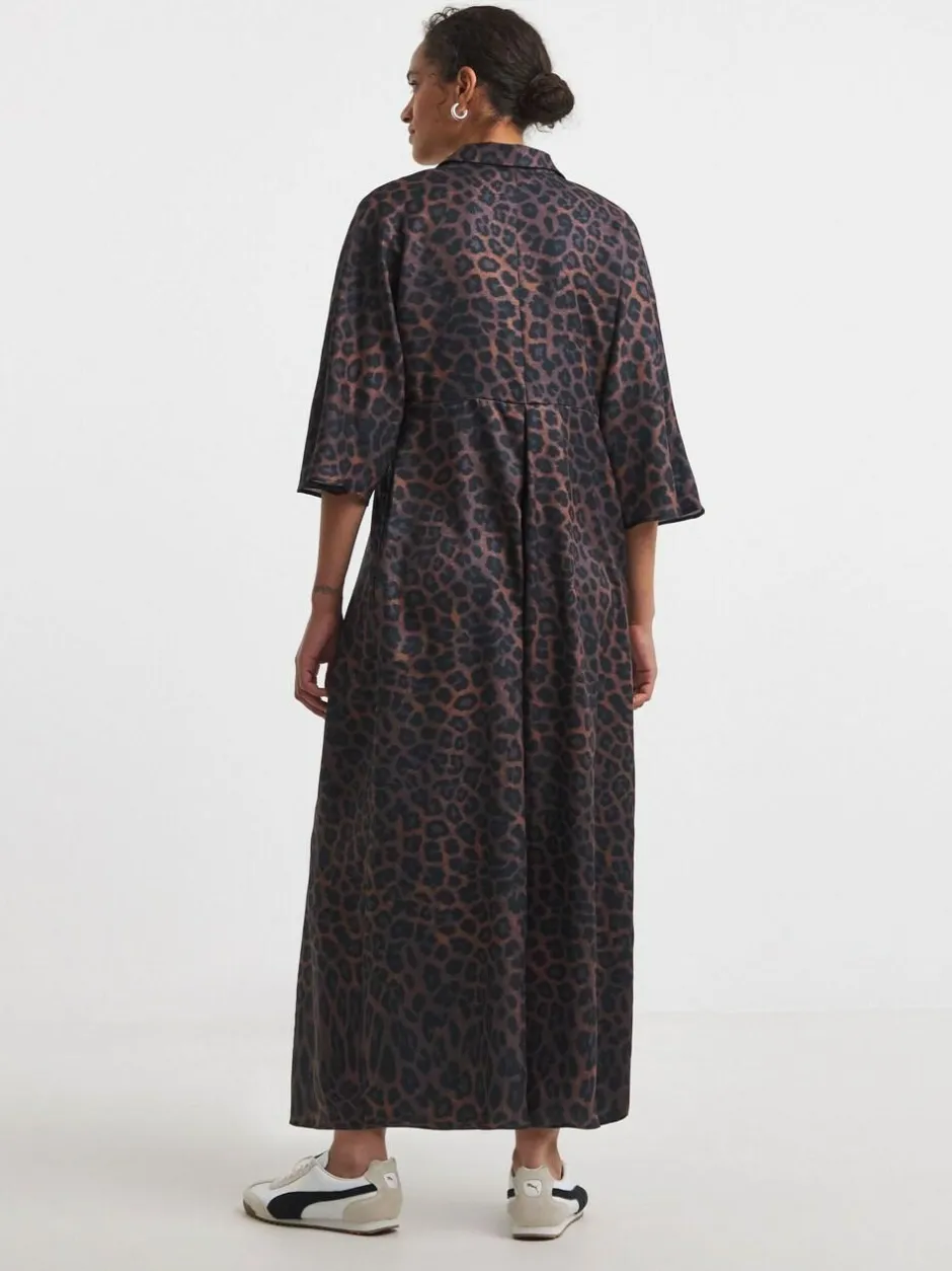 JD Williams Animal Collarless Placket 3/4 Sleeve Smock Dress Outlet