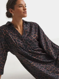 JD Williams Animal Collarless Placket 3/4 Sleeve Smock Dress Outlet