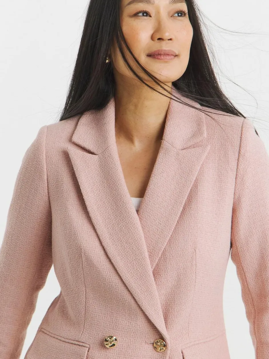 JD Williams Pink Boucle Double Breasted Blazer