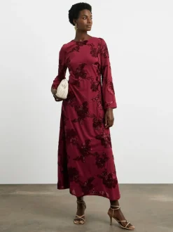 Joanna Hope Burgundy Red Magisculpt Textured Floral Maxi Dress New