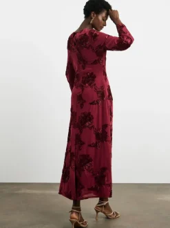 Joanna Hope Burgundy Red Magisculpt Textured Floral Maxi Dress New