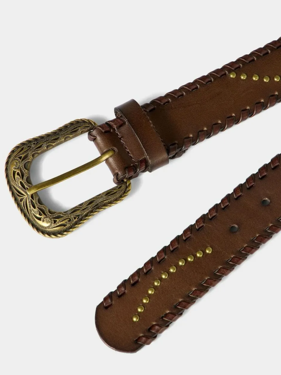Joe Browns Brown Patterned Leather Belt With Gold Buckle & Studs Earrings Best