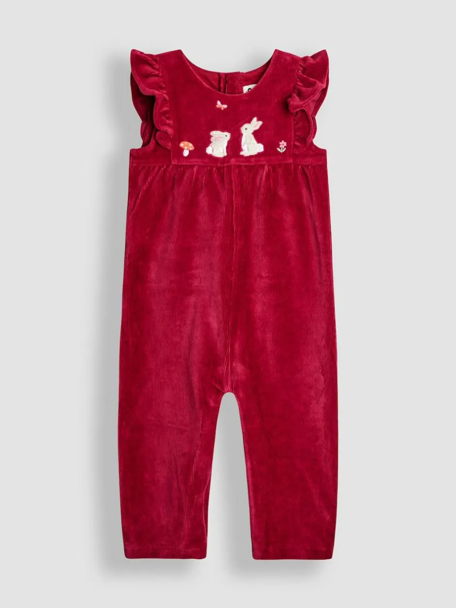 Jojo Maman Bébé Appliqué Velour Dungarees & Top Set Berry Bunny Hot