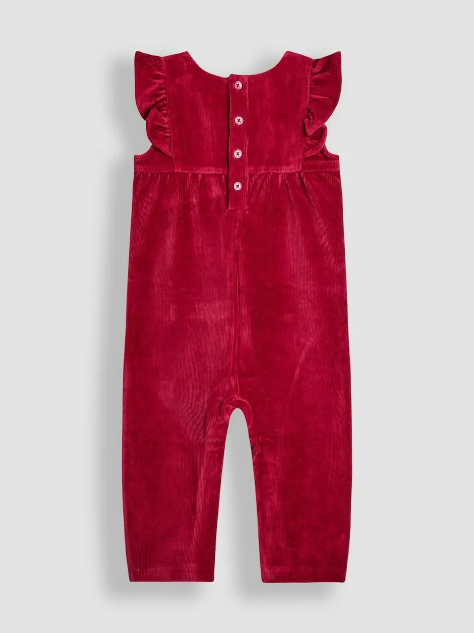 Jojo Maman Bébé Appliqué Velour Dungarees & Top Set Berry Bunny Hot
