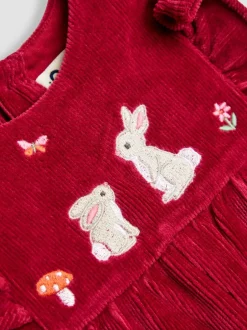 Jojo Maman Bébé Appliqué Velour Dungarees & Top Set Berry Bunny Hot