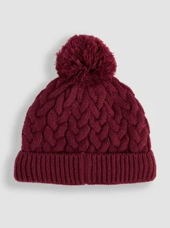 Jojo Maman Bébé Embroidered Cable Hat Berry Clearance