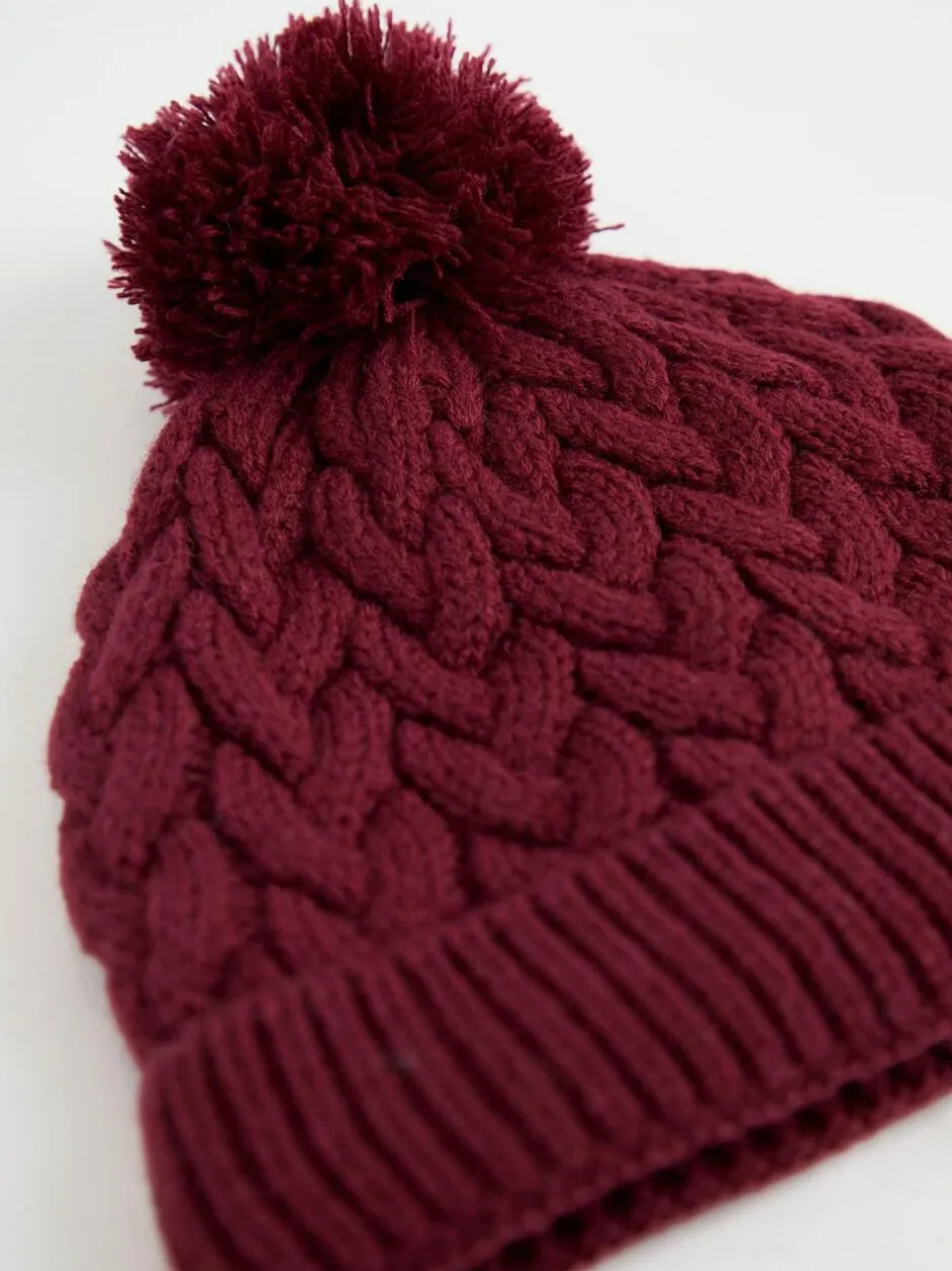 Jojo Maman Bébé Embroidered Cable Hat Berry Clearance