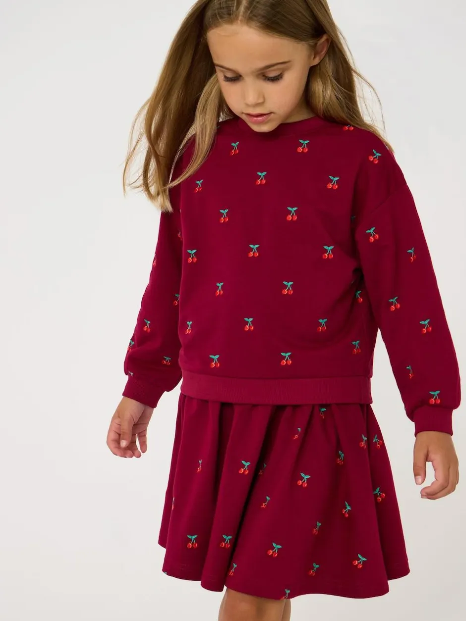 Jojo Maman Bébé Berry Red Cherry Embroidered Sweatshirt & Skirt Set Clearance