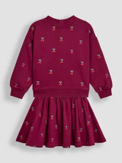 Jojo Maman Bébé Berry Red Cherry Embroidered Sweatshirt & Skirt Set Clearance