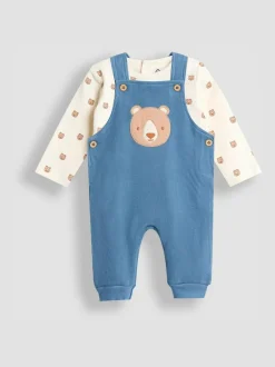 Jojo Maman Bébé Blue Bear Waffle Character Dungaree & Body Set Best