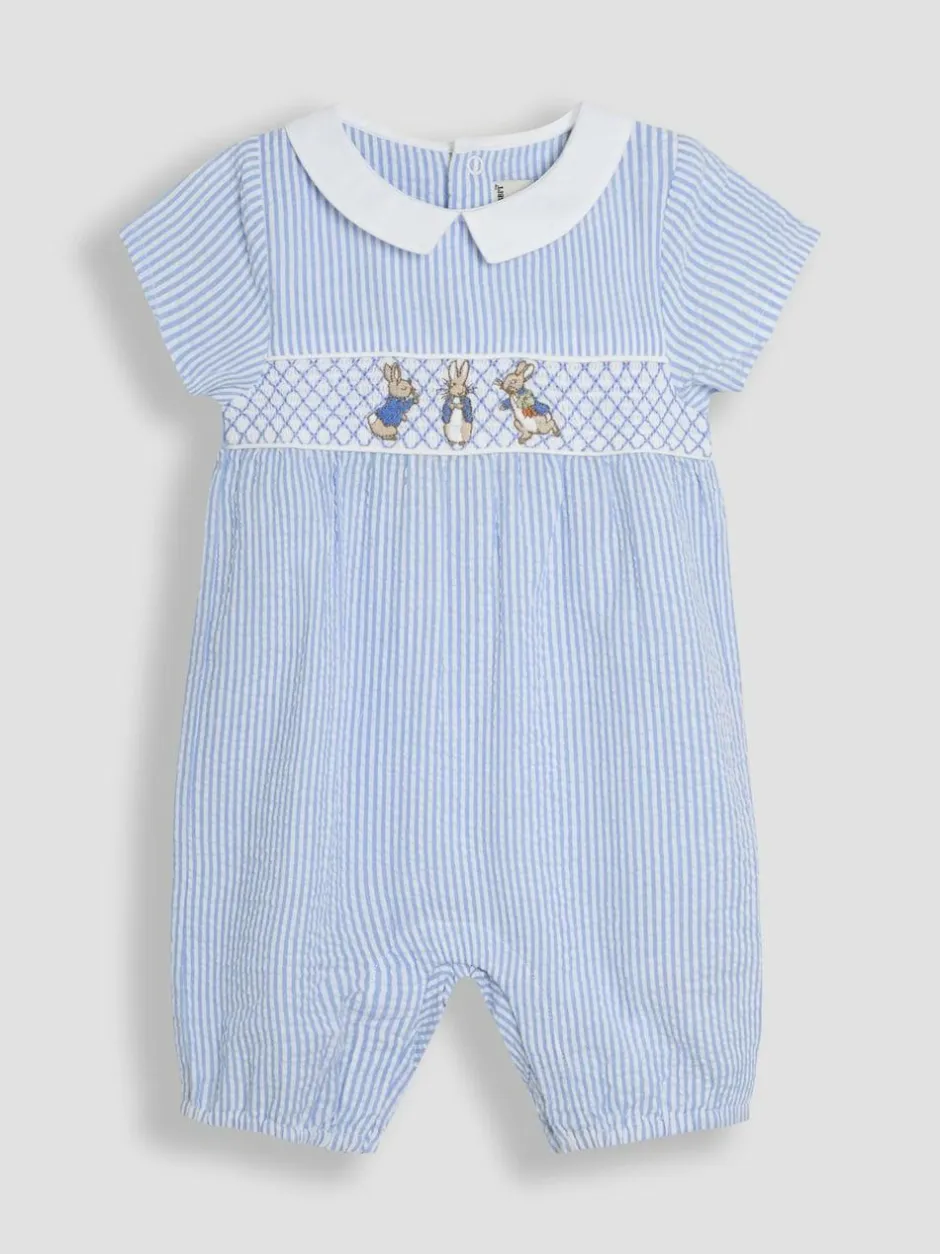 Jojo Maman Bébé Blue Embroidered Smock Romper Outlet