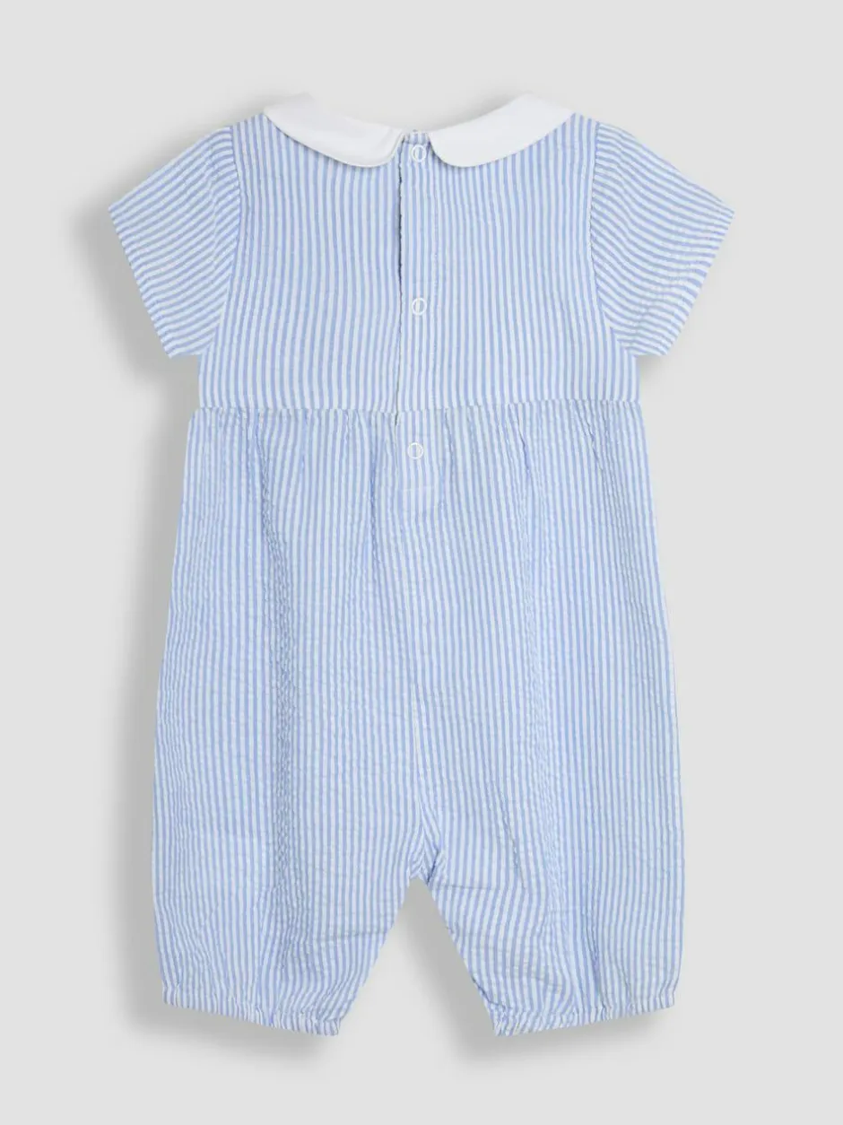 Jojo Maman Bébé Blue Embroidered Smock Romper Outlet