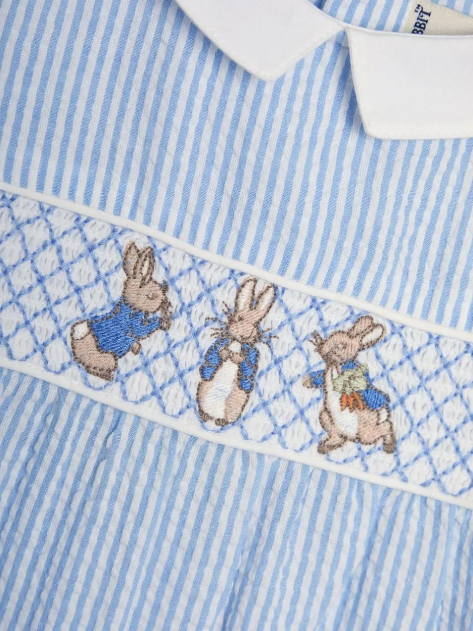 Jojo Maman Bébé Blue Embroidered Smock Romper Outlet