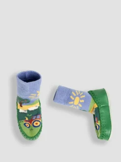 Jojo Maman Bébé Blue Farm Scene Moccasin Slipper Socks Sale