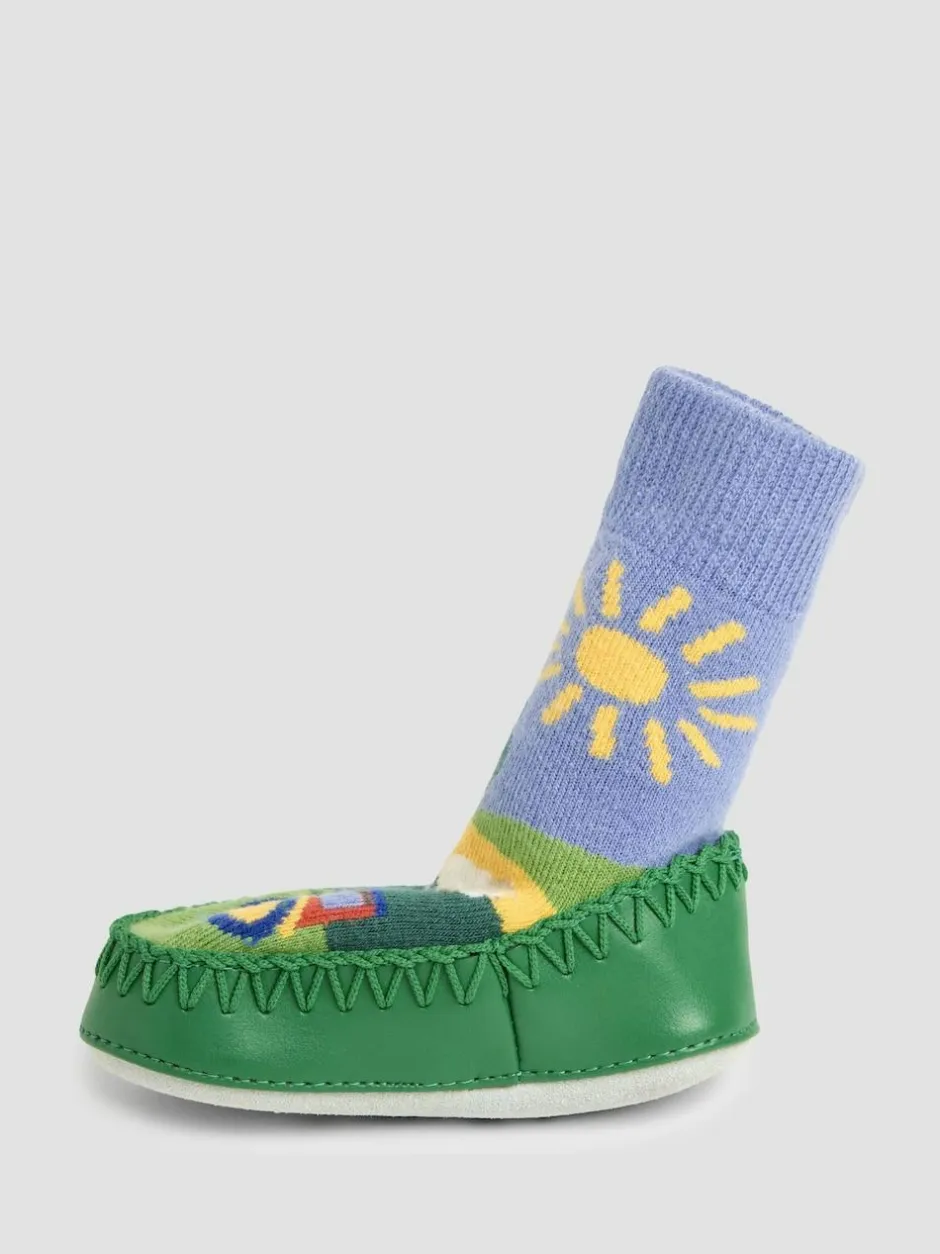 Jojo Maman Bébé Blue Farm Scene Moccasin Slipper Socks Sale