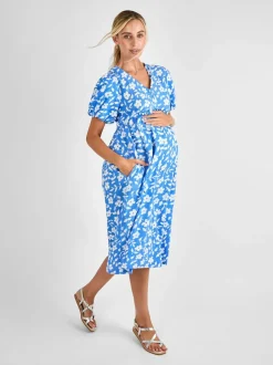 Jojo Maman Bébé Blue Floral Print Maternity Midi Dress Sale