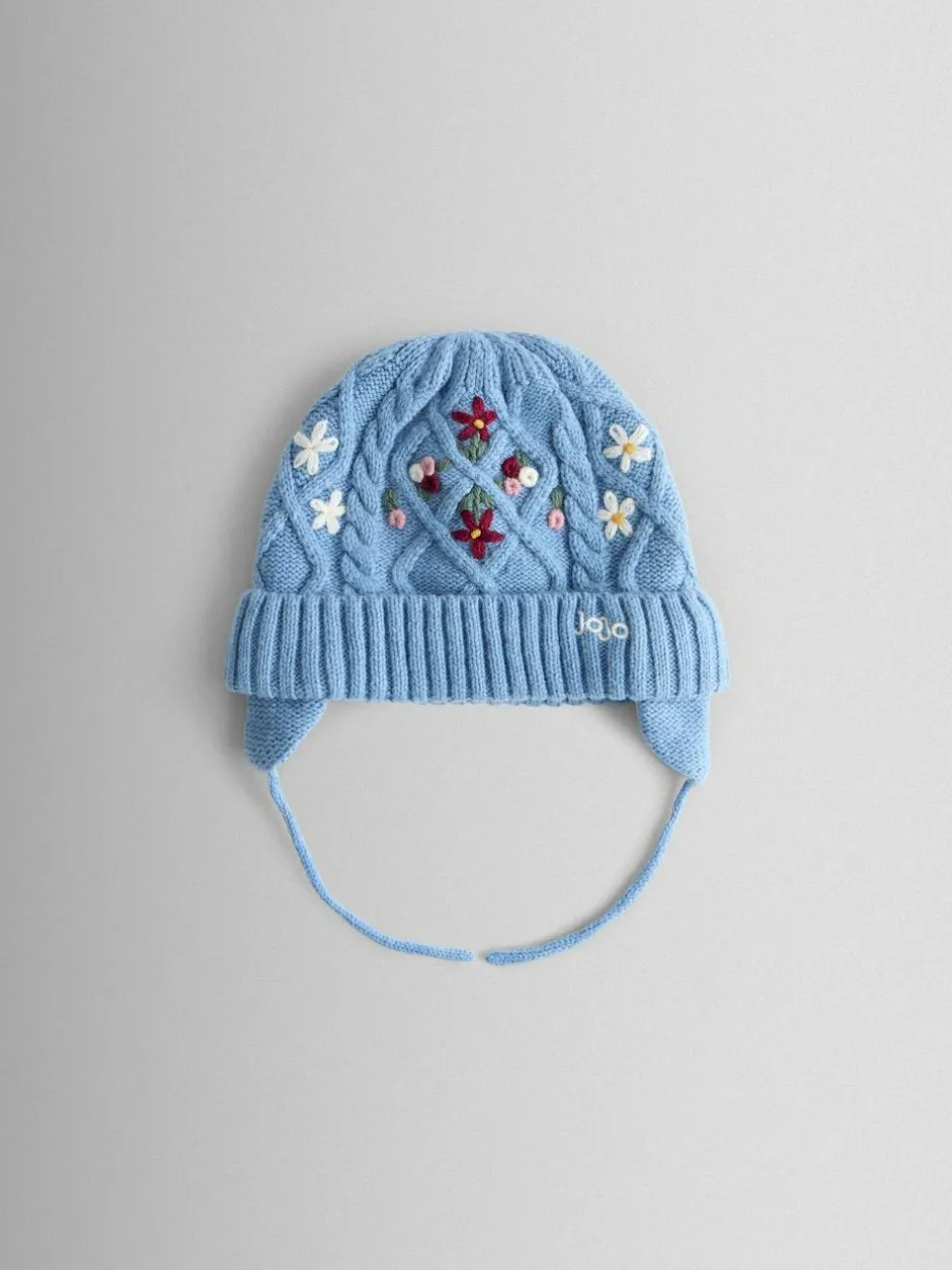 Jojo Maman Bébé Embroidered Cable Hat Blue Floral Discount