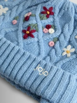 Jojo Maman Bébé Embroidered Cable Hat Blue Floral Discount