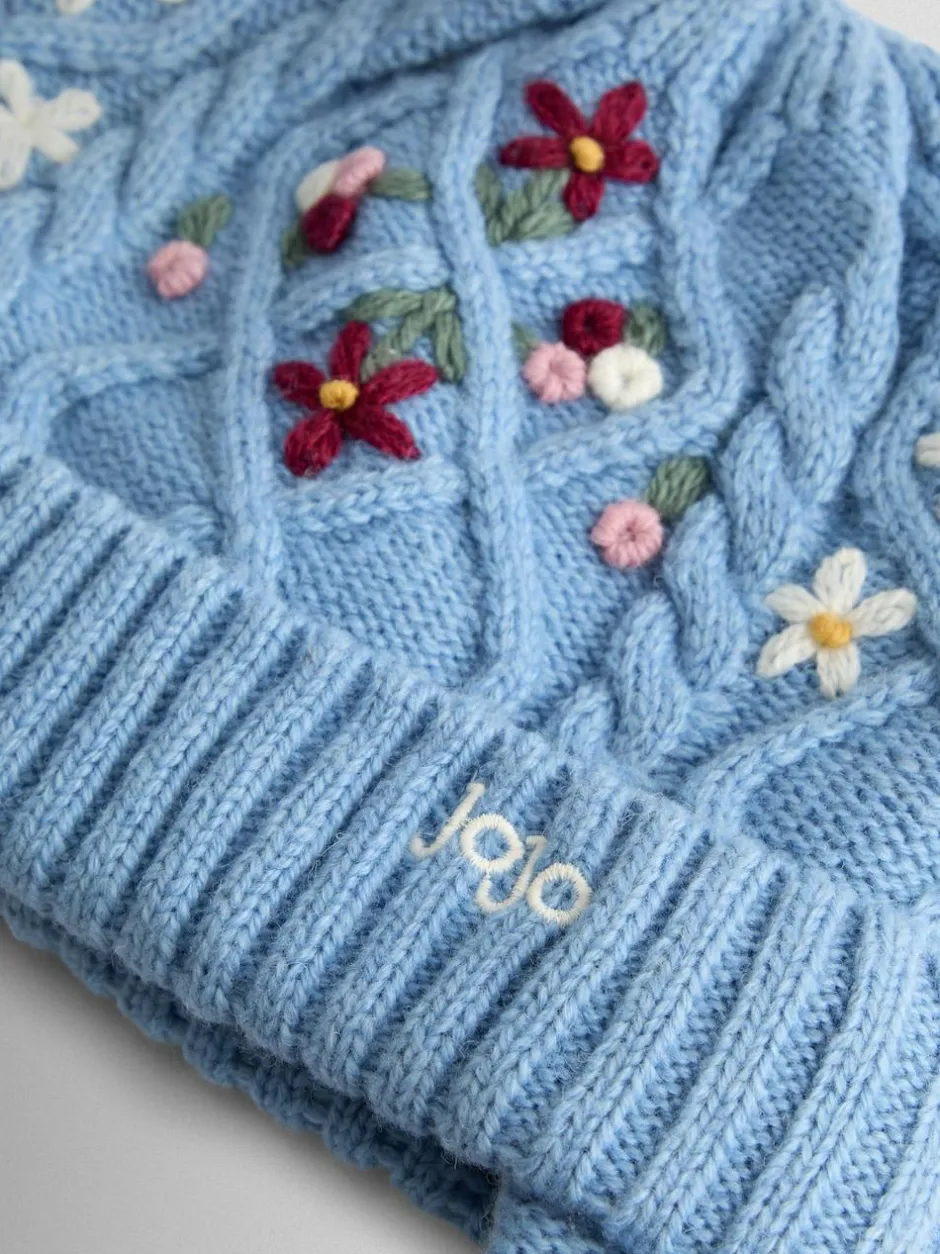 Jojo Maman Bébé Embroidered Cable Hat Blue Floral Discount