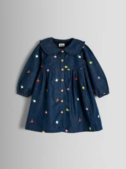 Jojo Maman Bébé Blue Heart Embroidered Chambray Dress Sale