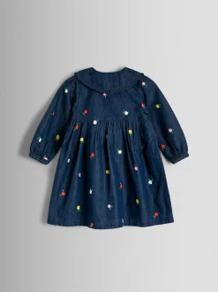 Jojo Maman Bébé Blue Heart Embroidered Chambray Dress Sale