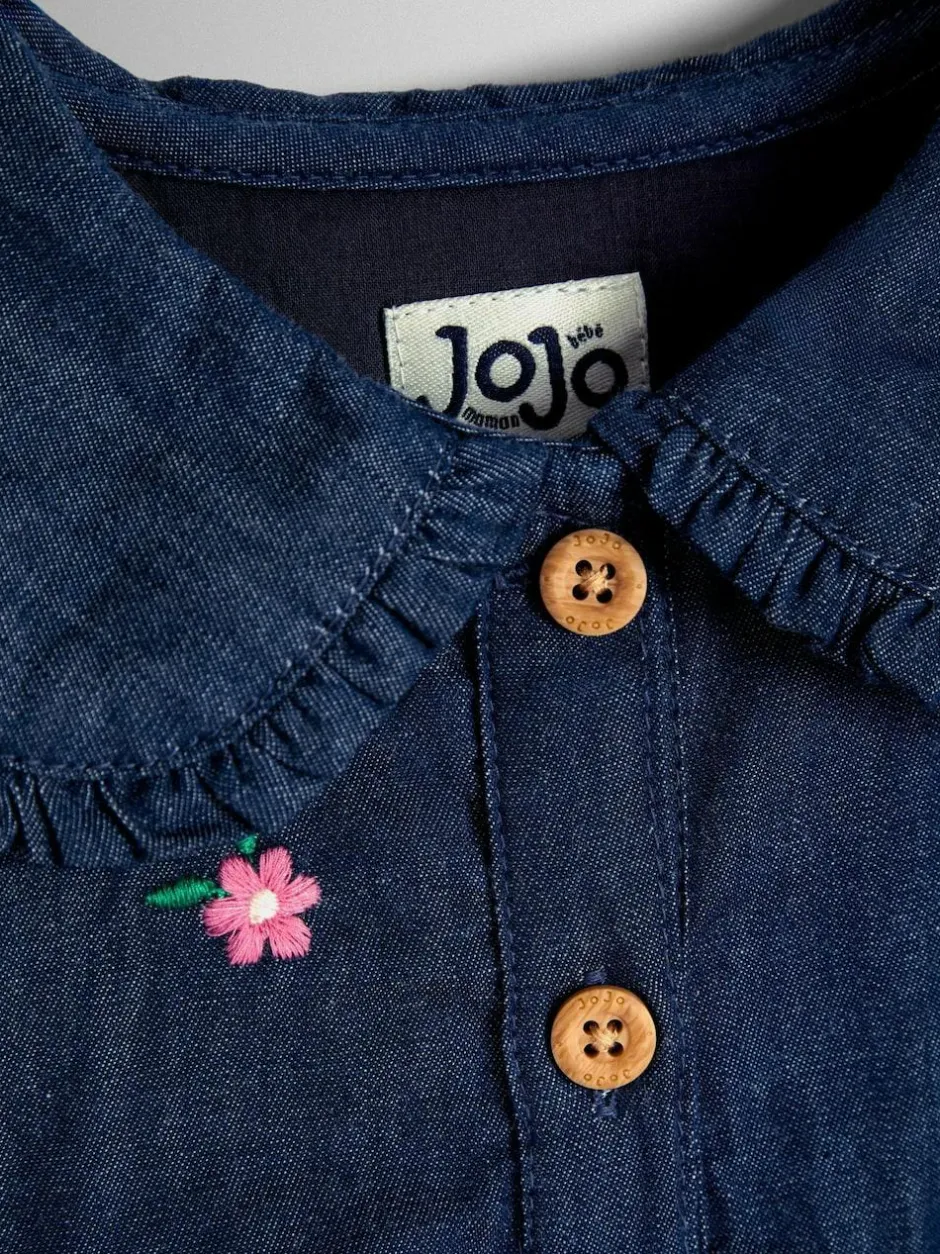 Jojo Maman Bébé Blue Heart Embroidered Chambray Dress Sale