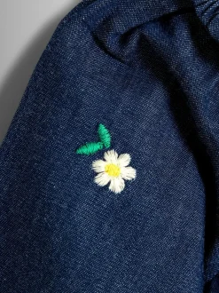 Jojo Maman Bébé Blue Heart Embroidered Chambray Dress Sale