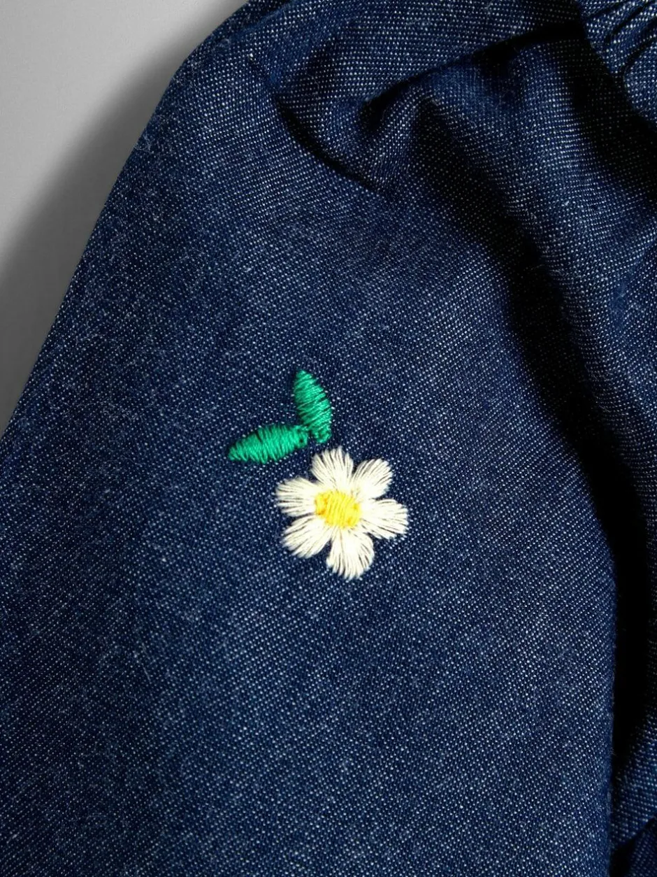 Jojo Maman Bébé Blue Heart Embroidered Chambray Dress Sale