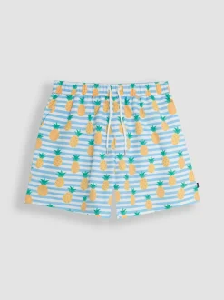 Jojo Maman Bébé Blue Mens Pineapple Printed Swim Shorts New