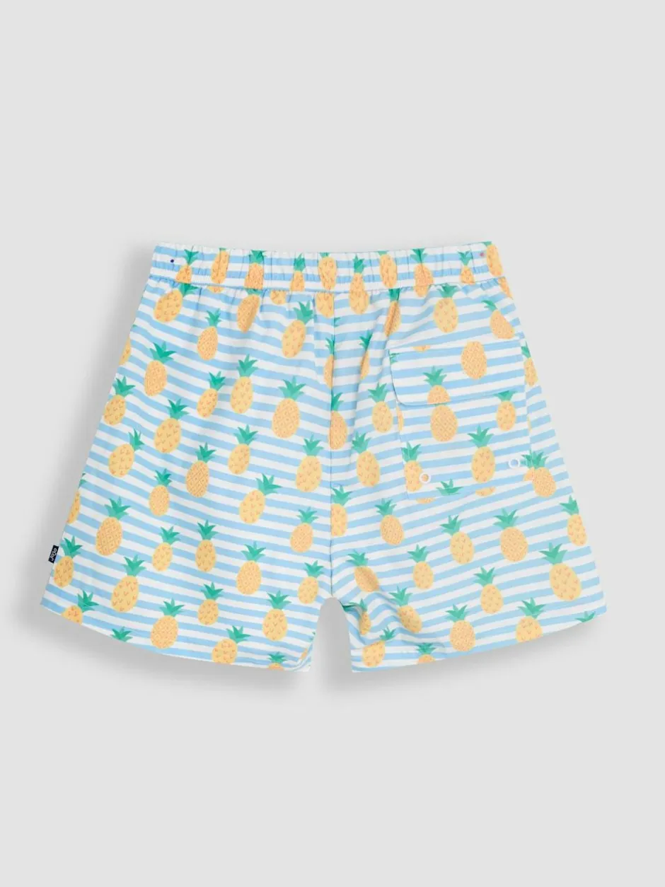 Jojo Maman Bébé Blue Mens Pineapple Printed Swim Shorts New
