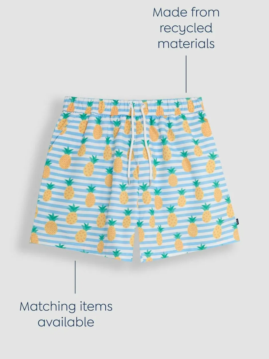Jojo Maman Bébé Blue Mens Pineapple Printed Swim Shorts New