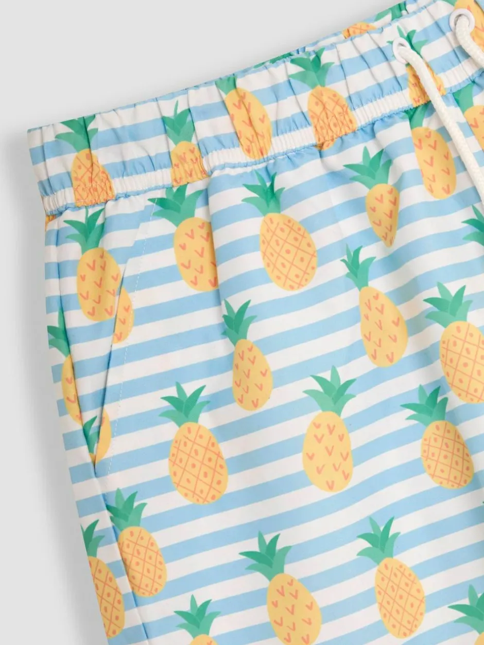 Jojo Maman Bébé Blue Mens Pineapple Printed Swim Shorts New