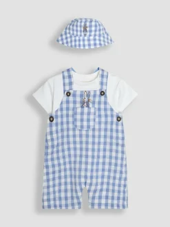 Jojo Maman Bébé Blue 2-Piece Peter Rabbit™ Gingham Dungarees & Body Set Sale