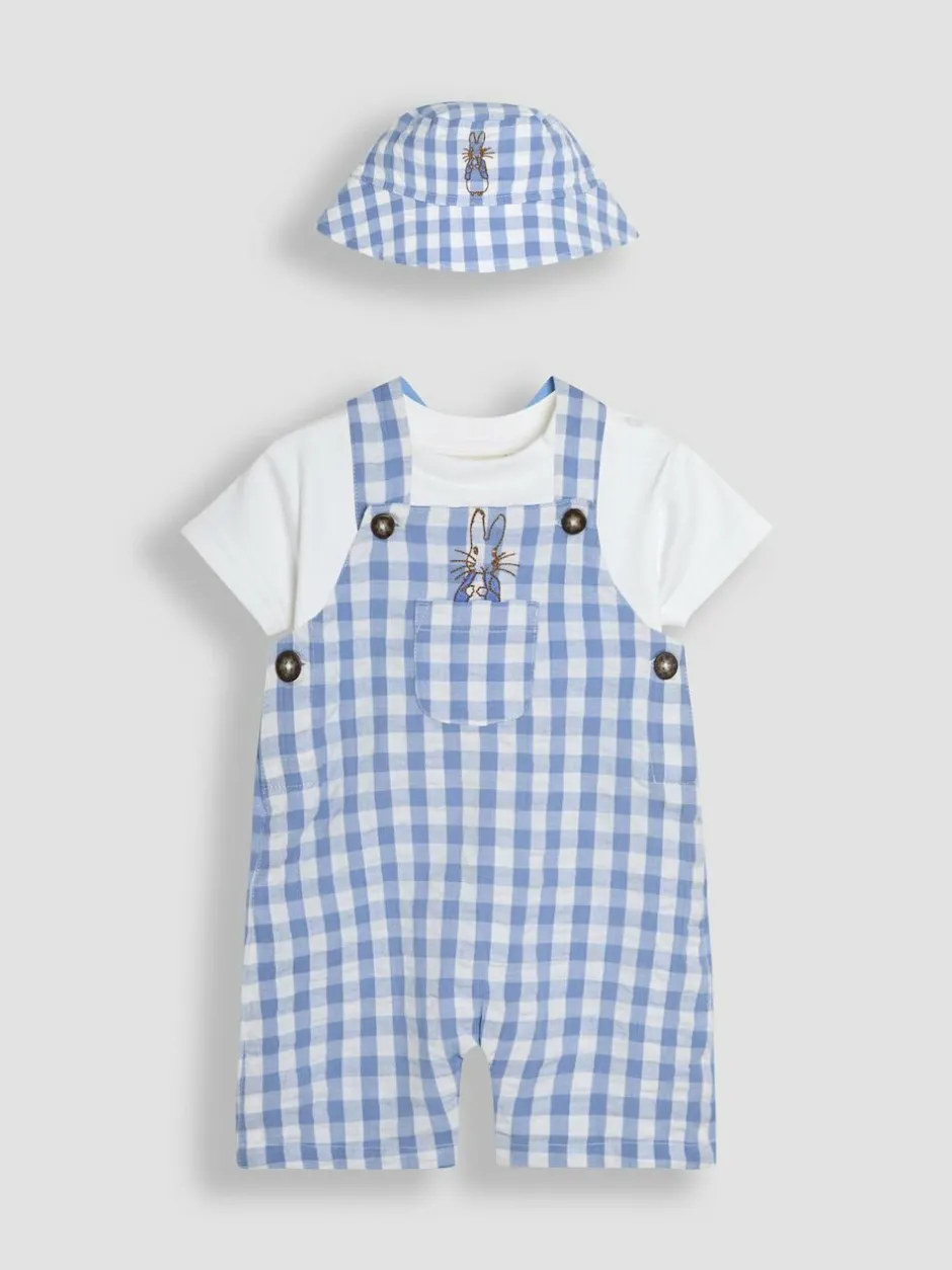 Jojo Maman Bébé Blue 2-Piece Peter Rabbit™ Gingham Dungarees & Body Set Sale