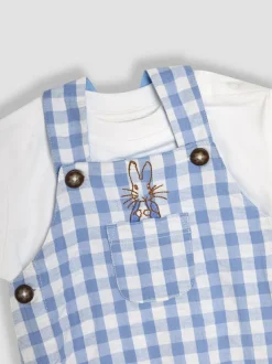 Jojo Maman Bébé Blue 2-Piece Peter Rabbit™ Gingham Dungarees & Body Set Sale