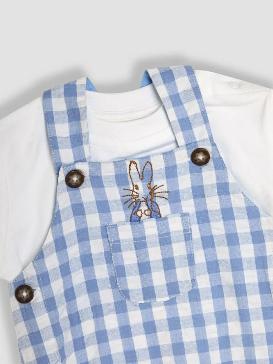 Jojo Maman Bébé Blue 2-Piece Peter Rabbit™ Gingham Dungarees & Body Set Sale