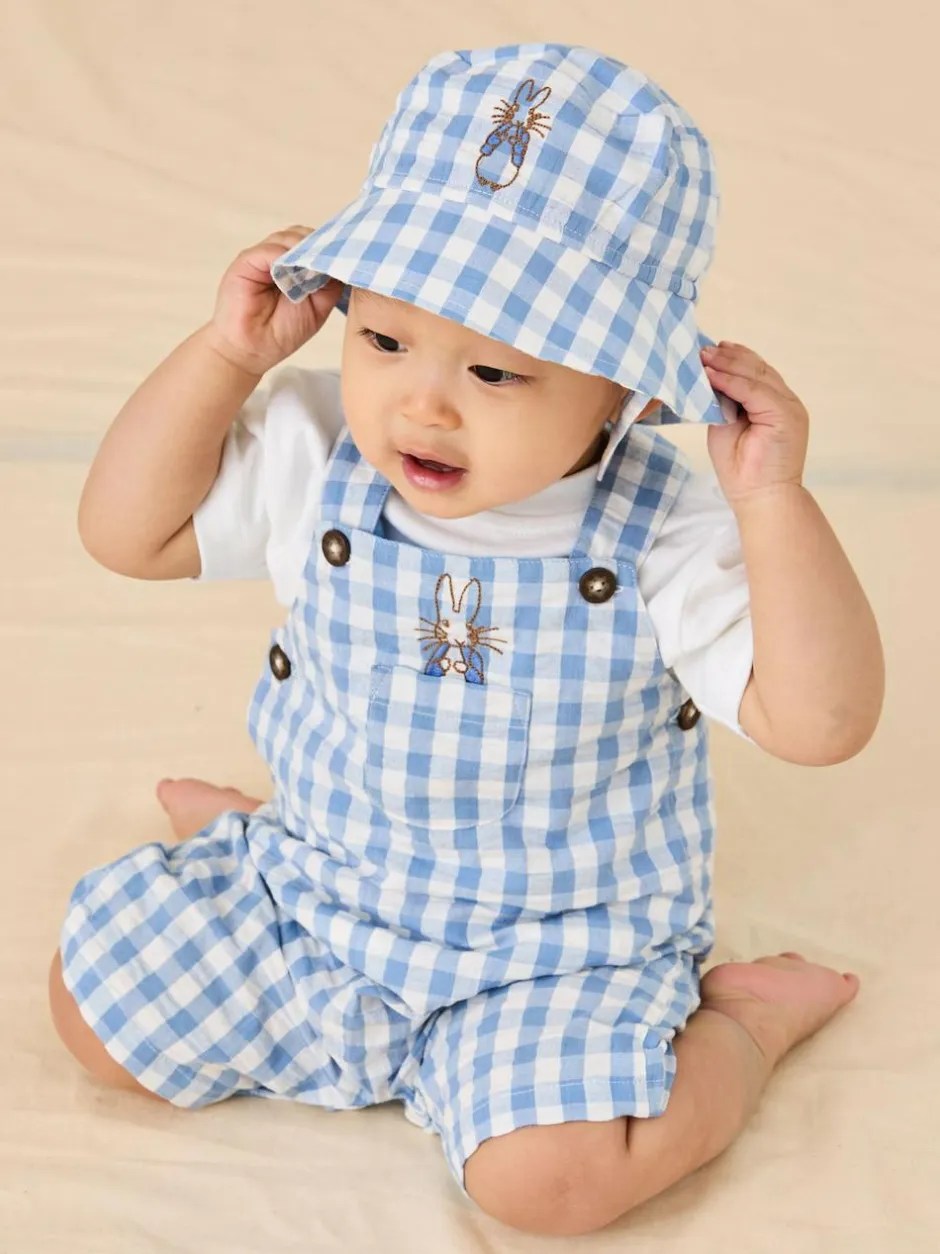 Jojo Maman Bébé Blue 2-Piece Peter Rabbit™ Gingham Dungarees & Body Set Sale